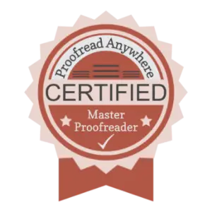 Proofread Anywhere Certified Master Proofreader badge.